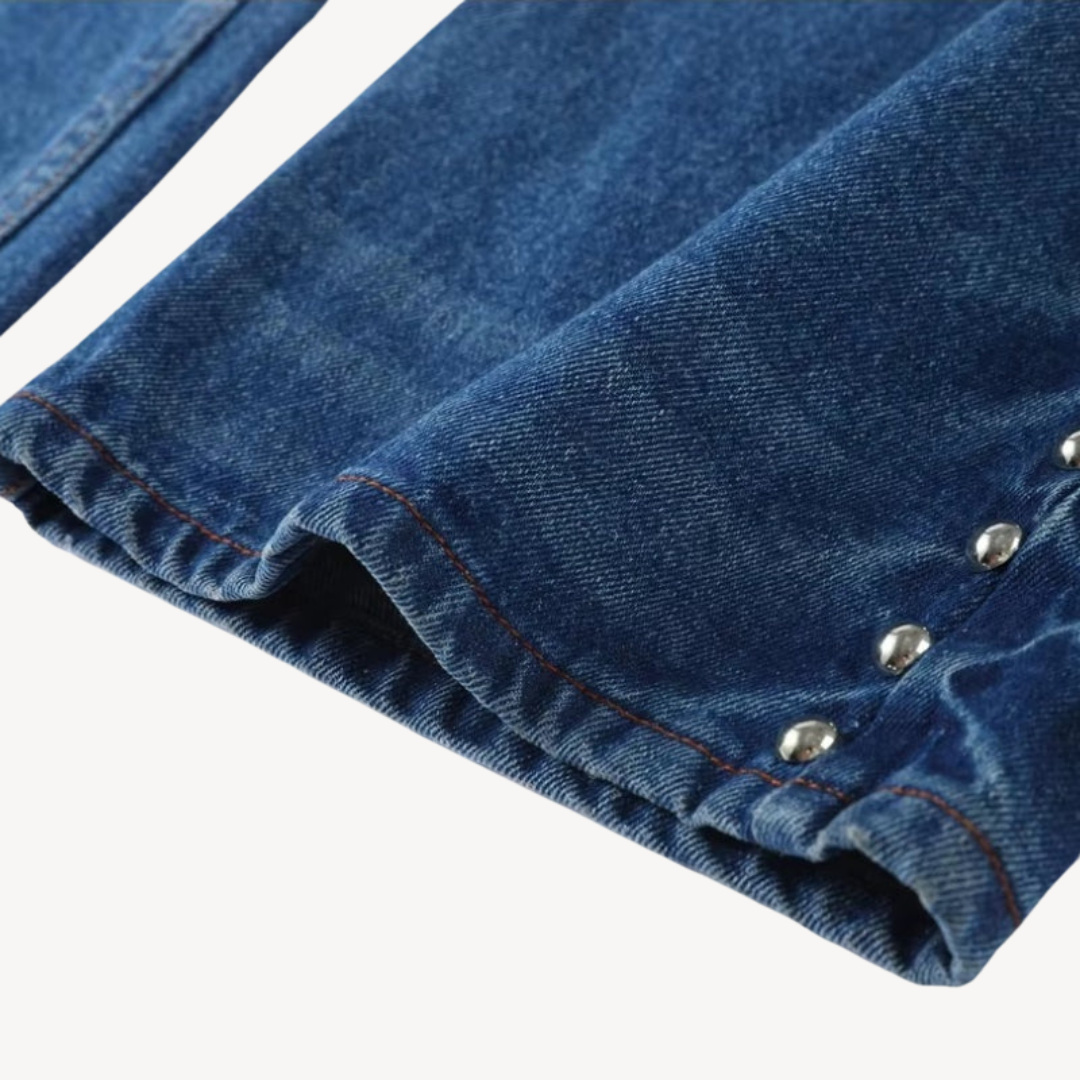 Women's Button-Studded Wide-Leg Jeans