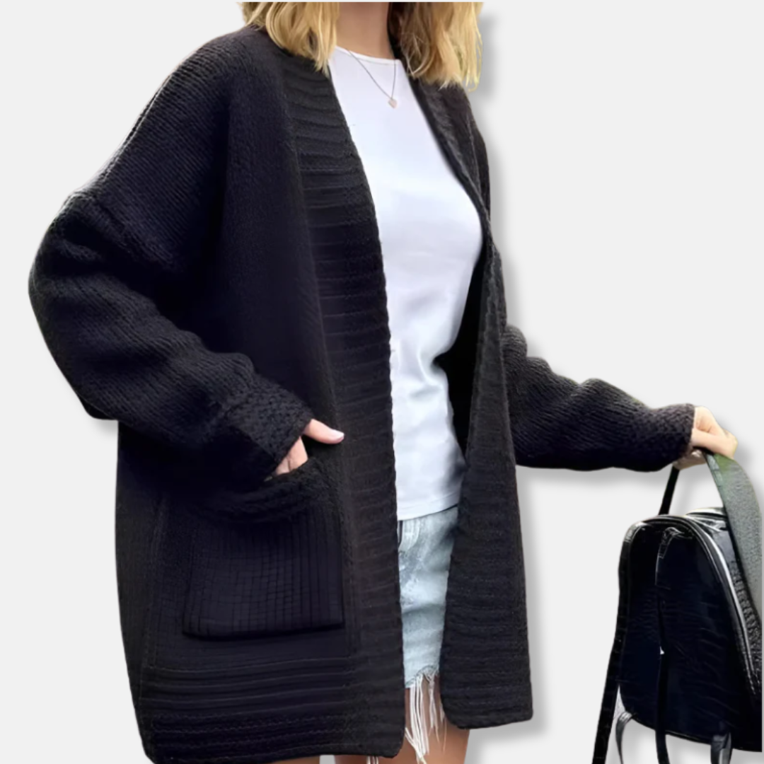 Women’s Longline Cardigan – Oversized Loose Fit – Textured Ribbed Knit – Open Front
