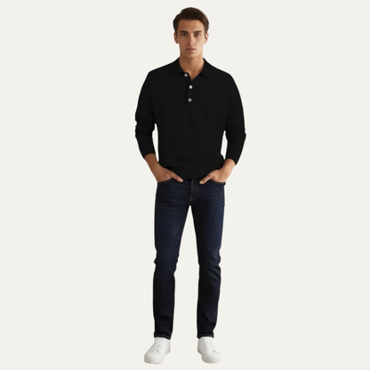 Men’s Fine Knit Long Sleeve Polo Sweater