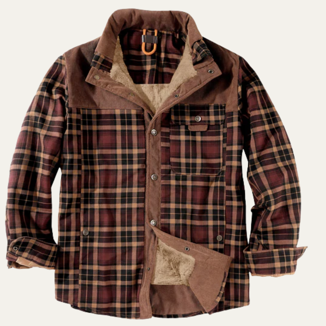 Men’s Insulated Plaid Flannel Shacket with Faux Fur Lining