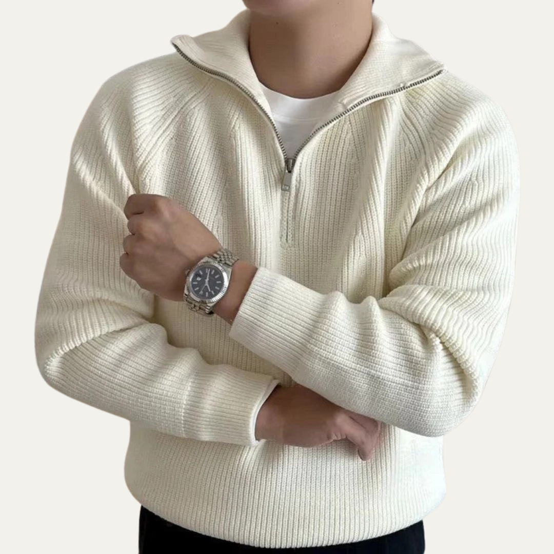 Men’s Quarter Zip Pullover with Vertical Ribbing