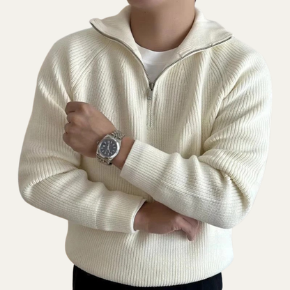 Men’s Quarter Zip Pullover with Vertical Ribbing