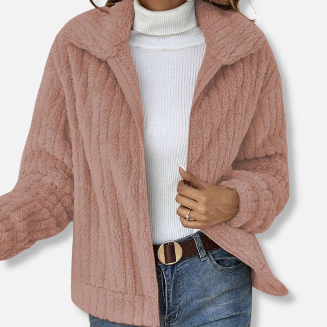 Viola Ribbed Teddy Bomber Jacket | Cropped Relaxed Fit Jacket