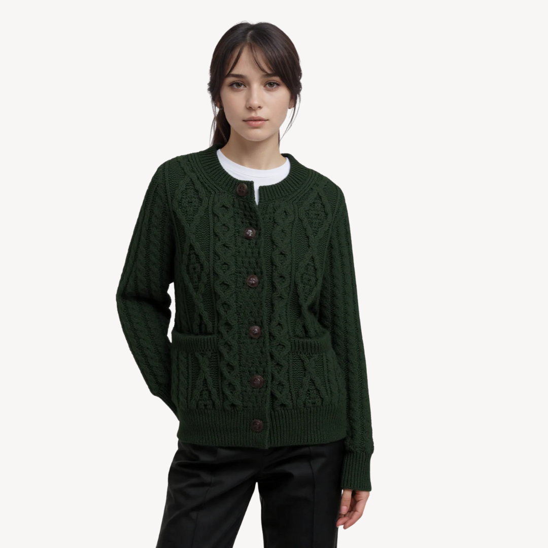 Wool Blend Cable Knit Cardigan for Women