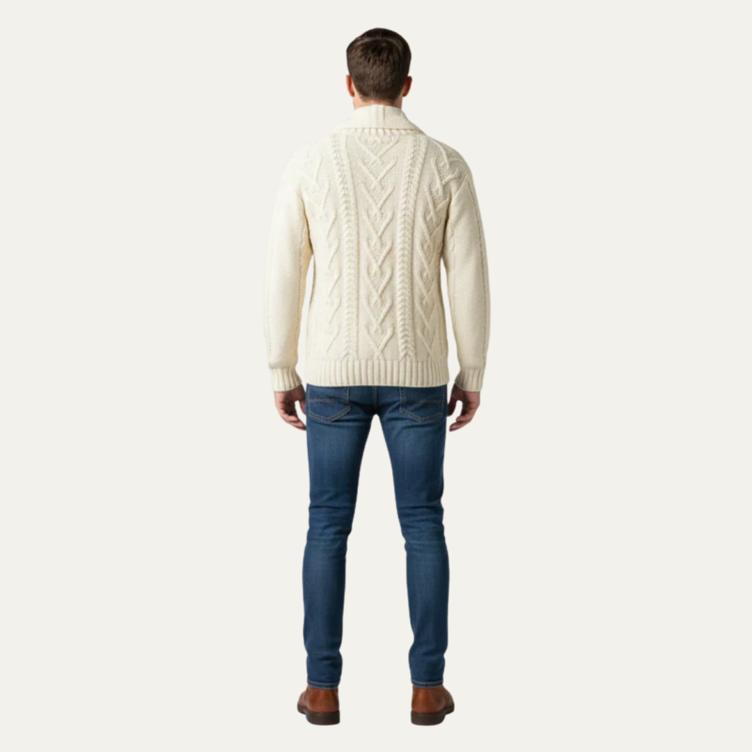 Men’s Shawl Collar Double Breasted Cable Knit Sweater