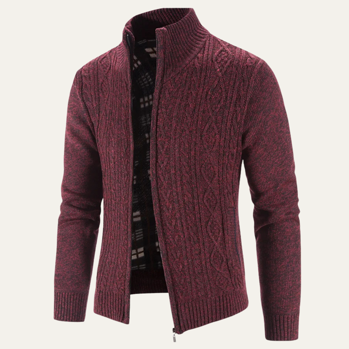 Men’s Mottled Cable Knit Full Zip Cardigan