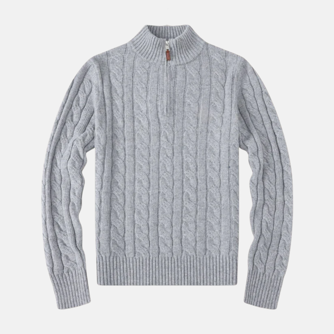 Men’s Half-Zip Sweatshirt – Cable Knit – Regular Fit – Stand-Up Collar – Ribbed Trim