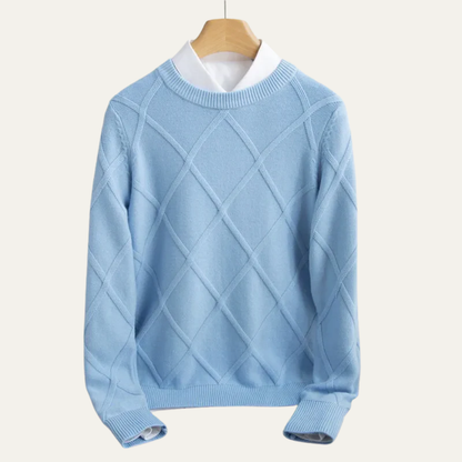 Men’s Argyle Crew Neck Ribbed Sweater