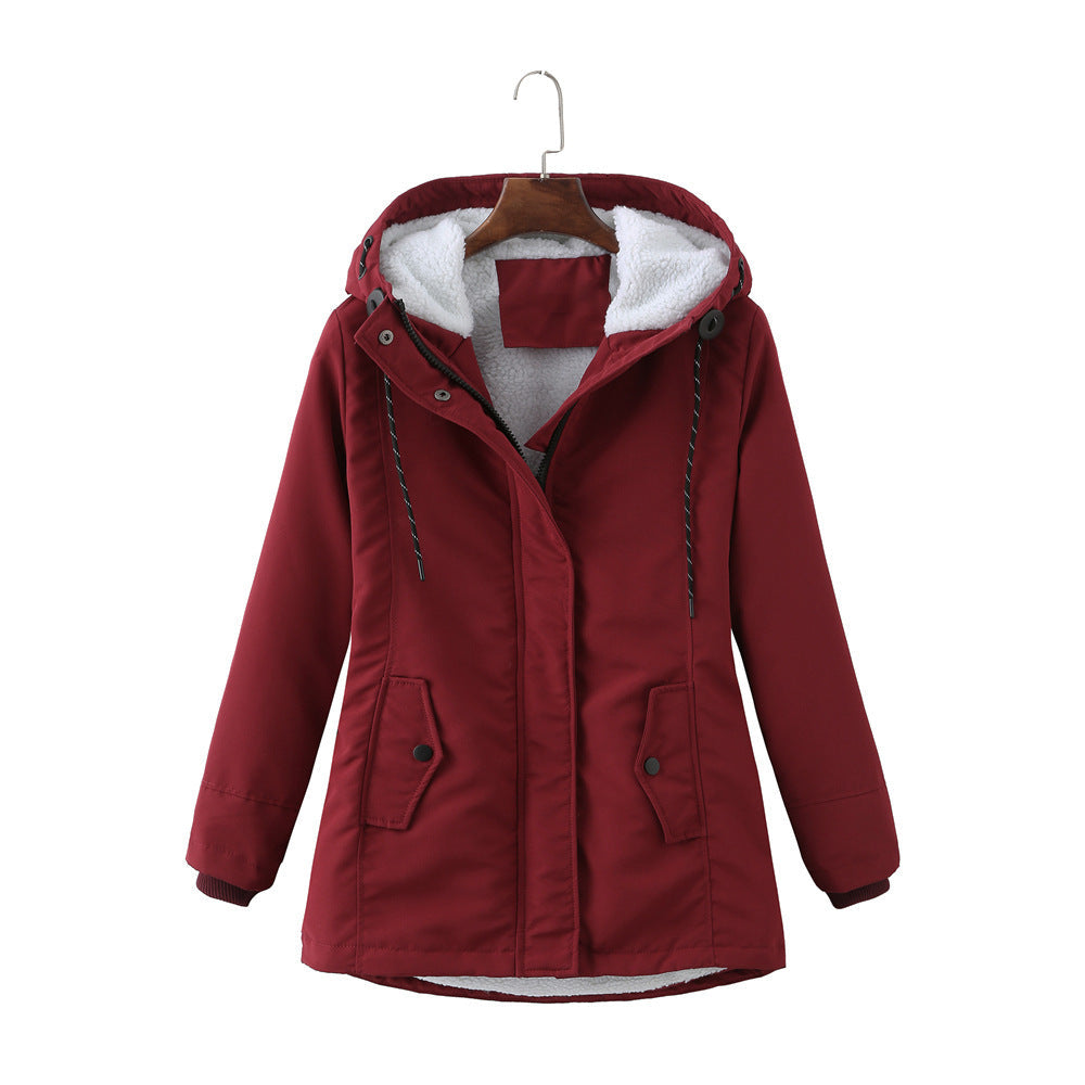 Warm Women's Parka Jacket with Fleece Hood