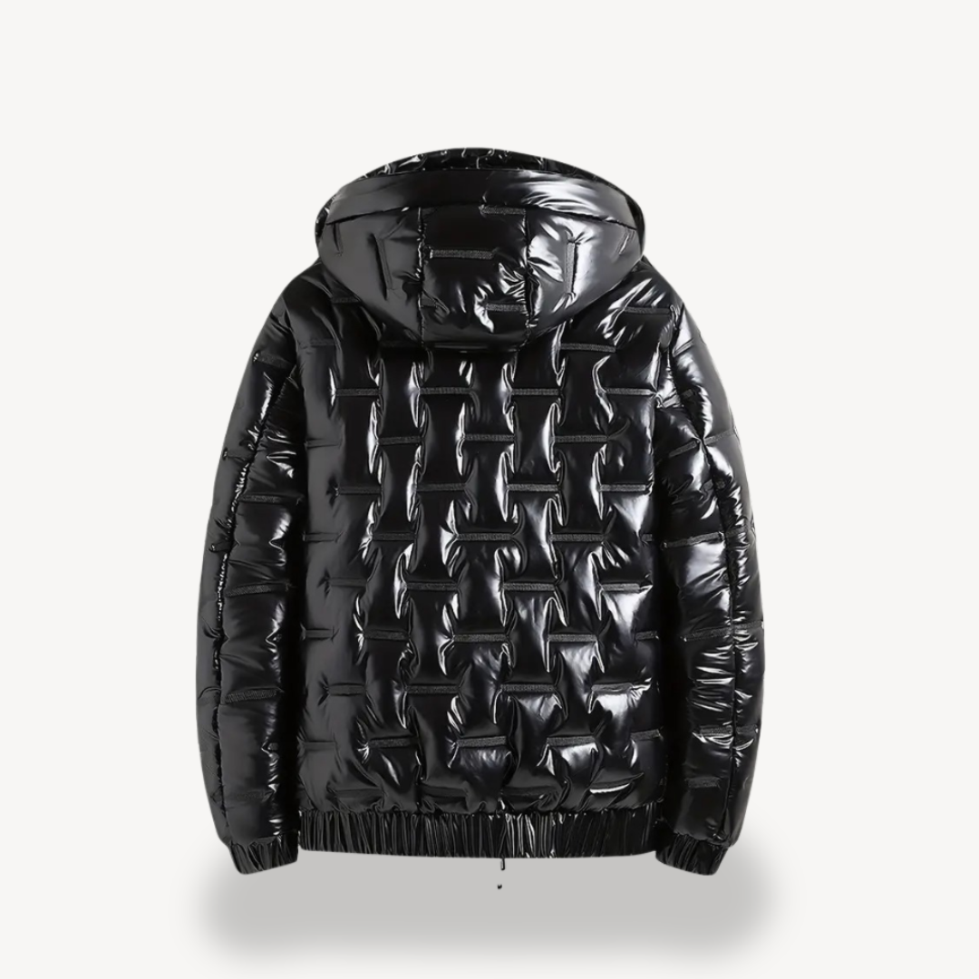 Men's Shiny Black Hooded Puffer Jacket