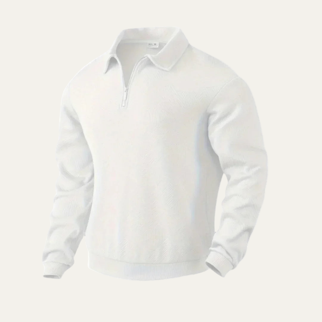 Men’s Textured Quarter Zip Polo Sweater