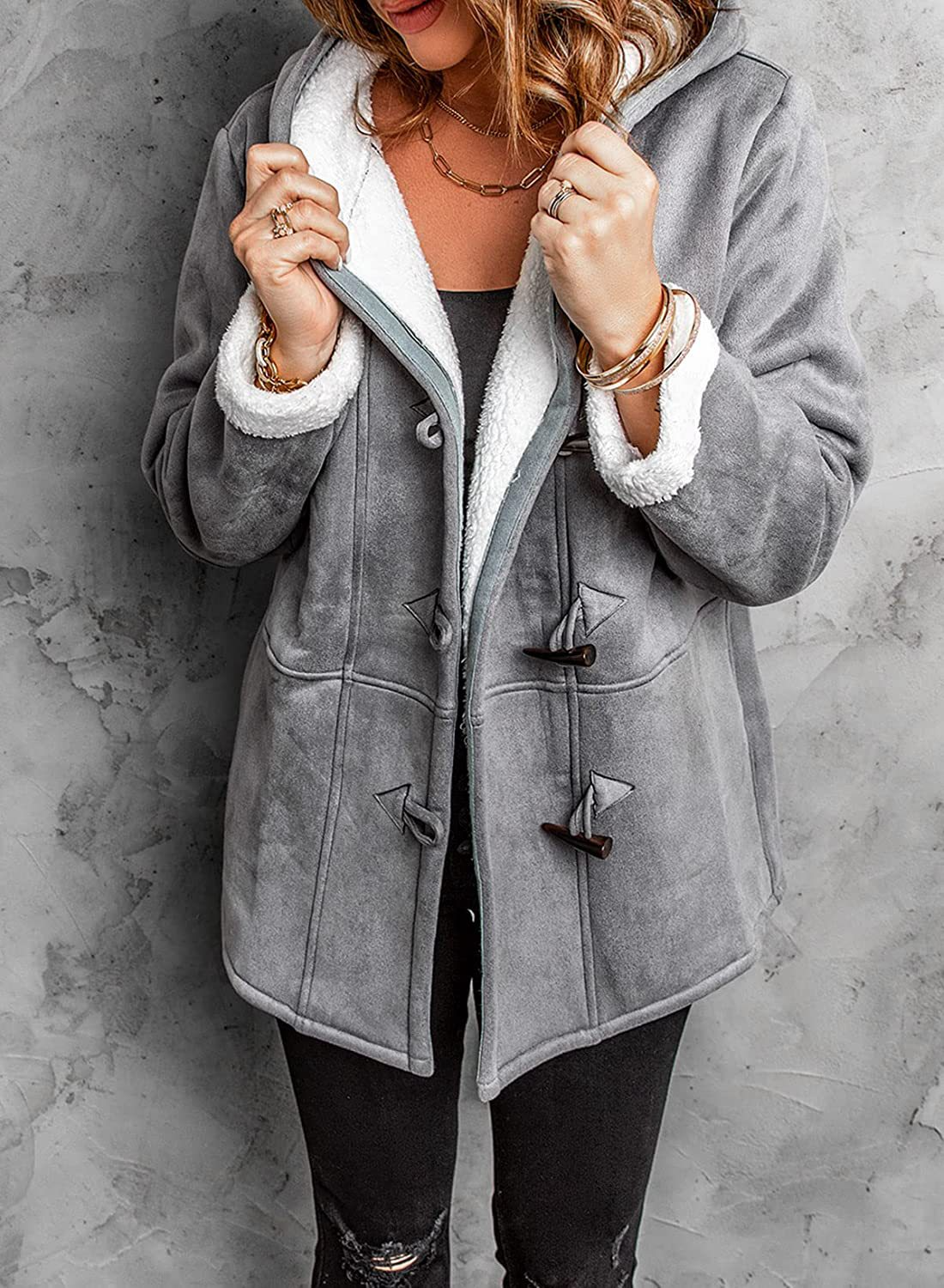 Warm Fleece Lined Grey Winter Coat - BritishElegance