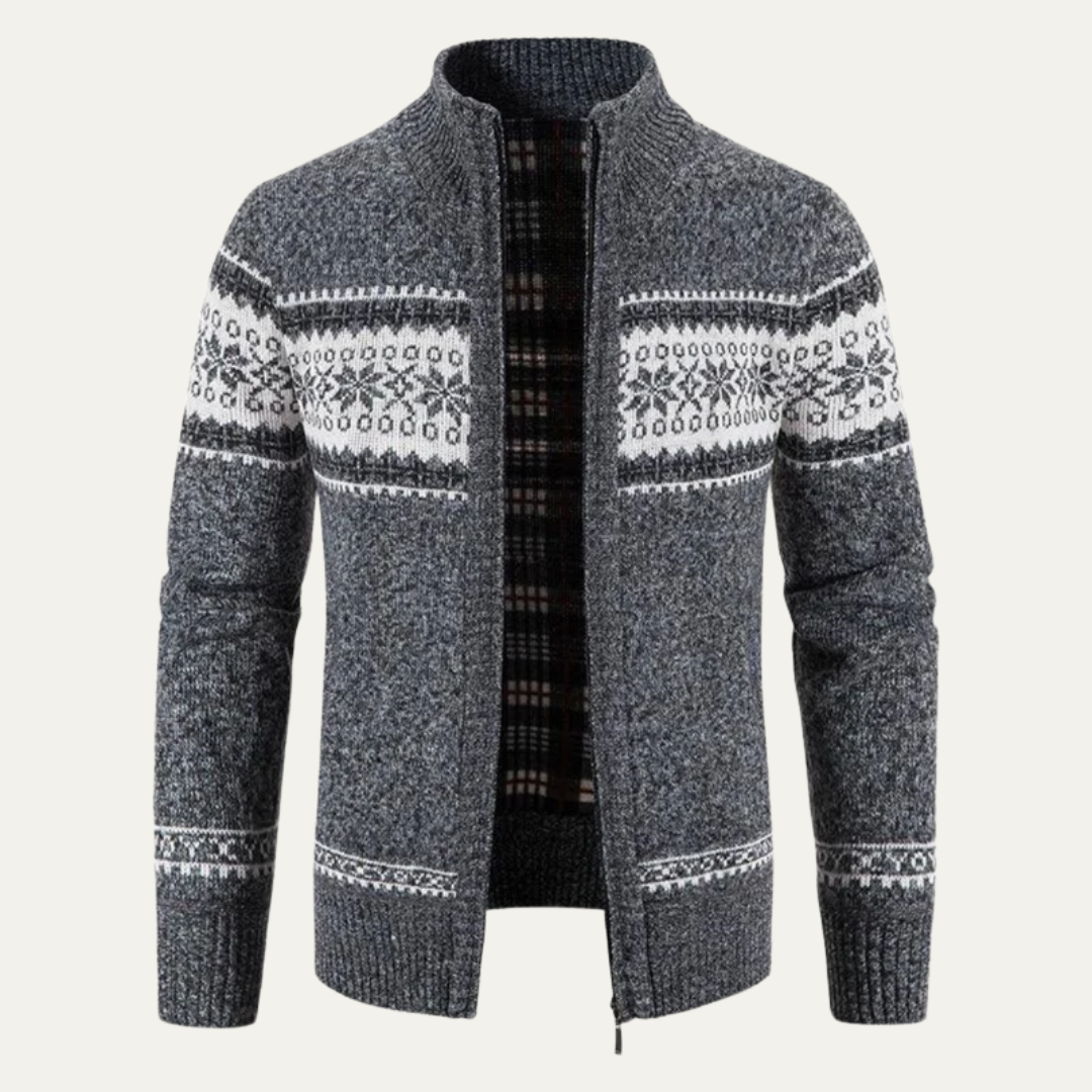 Men's Full Zip Knit Cardigan with Standing Collar
