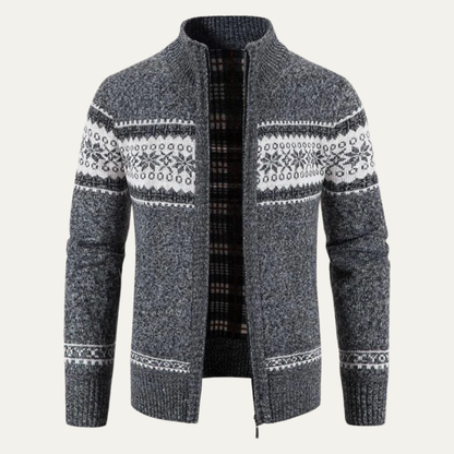Men's Full Zip Knit Cardigan with Standing Collar