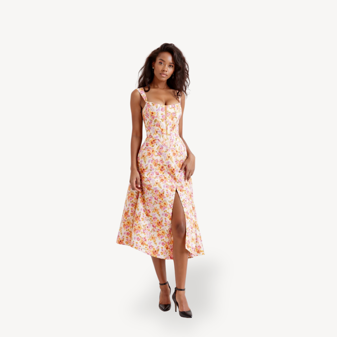 Women's Floral Print Midi Dress Cotton