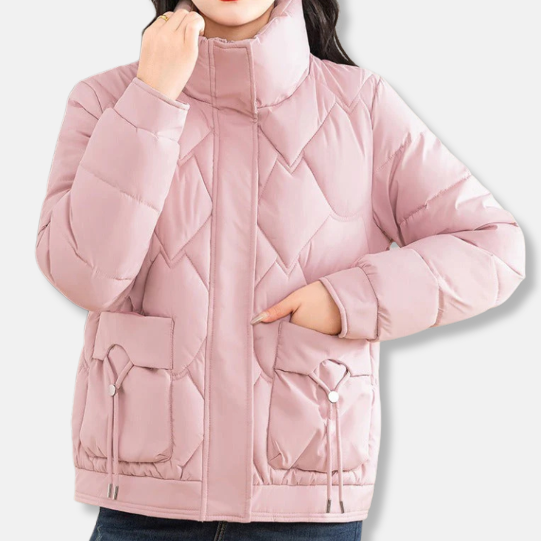 Rose Puffer Jacket | Relaxed Fit Stand Collar Jacket