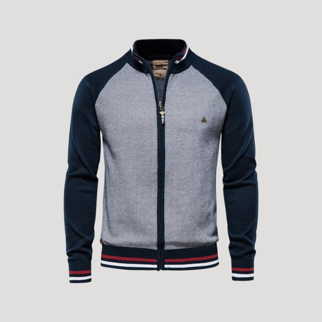 Classic Dual Tone Zip Up Sweater Jacket