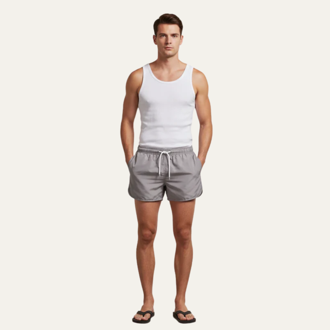 Men’s Short Cut Swim Trunks with Rounded Hem