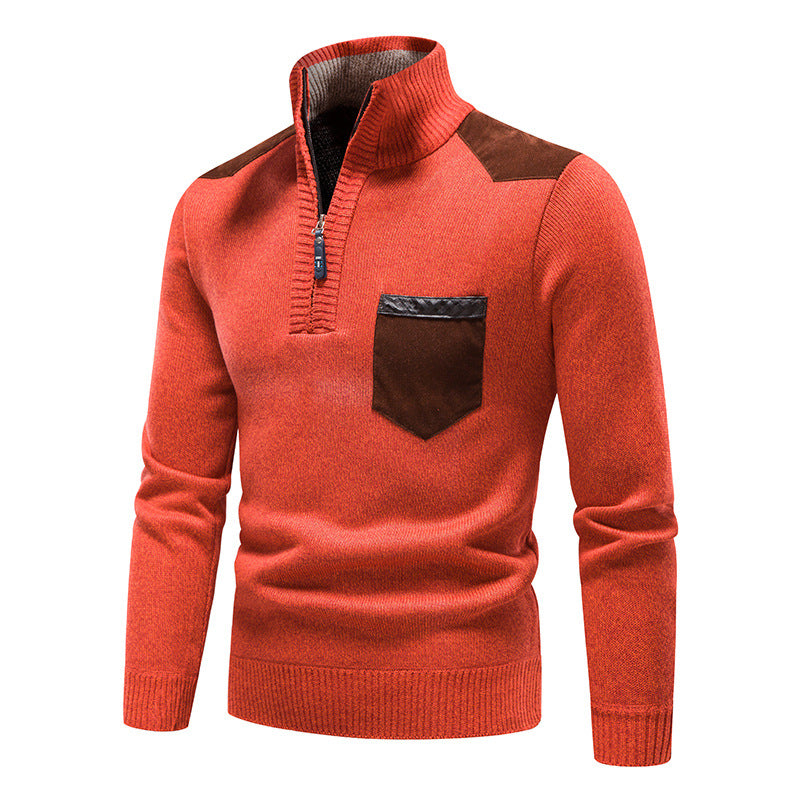 Men’s Quarter Zip Patch Shoulder Pullover Sweater