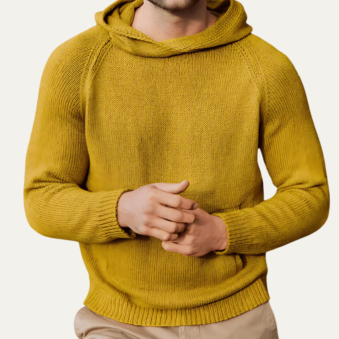 Men’s Ribbed Knit Hoodie With Raglan Sleeves