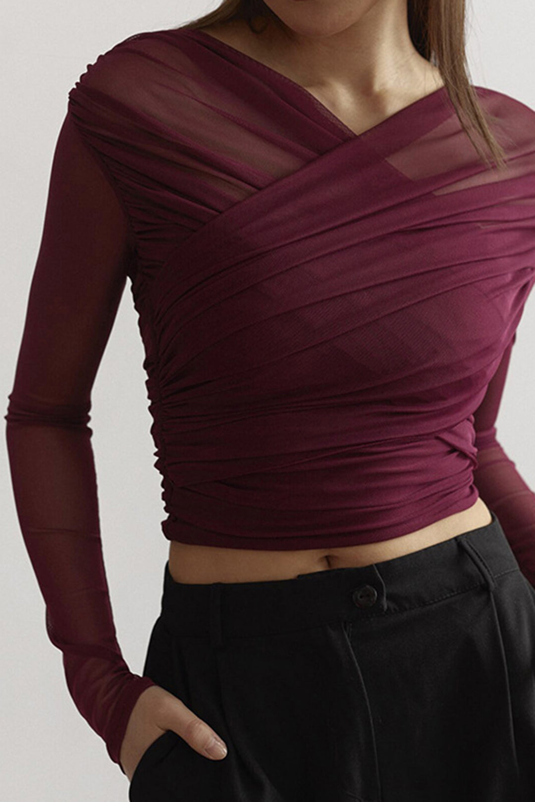Lace | Ladies Textured Breathable Long Sleeve Blouse - BritishElegance