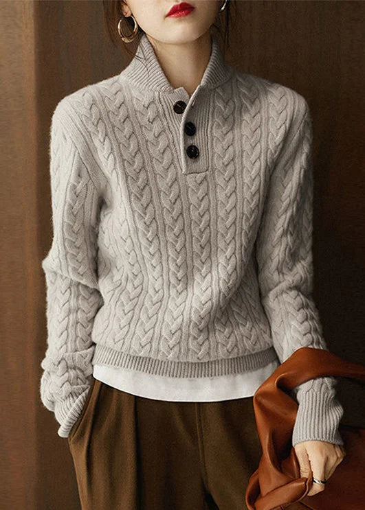 Warm Women's Thick Knit Sweater with Button Collar