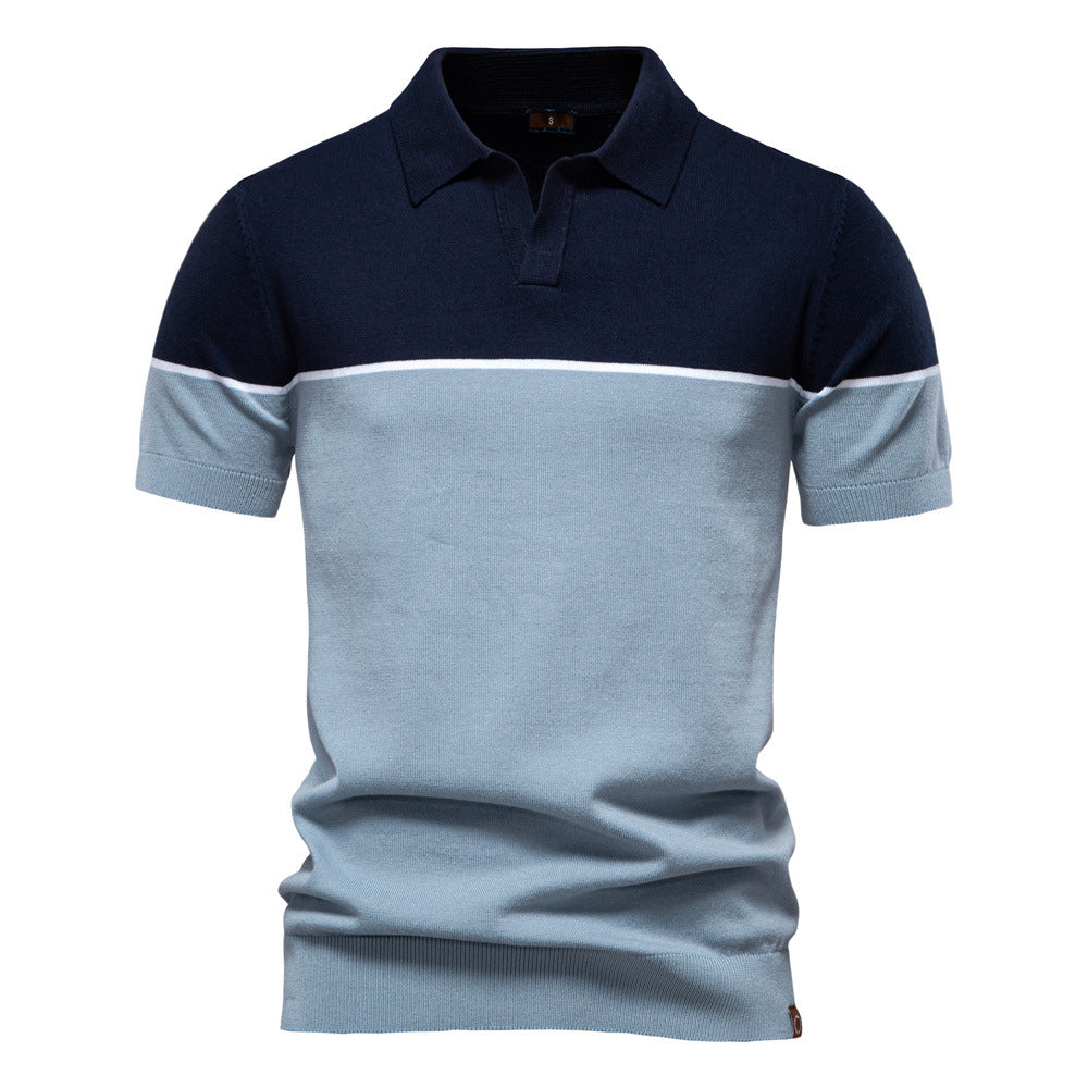 Stylish Men Polo Shirt Short Sleeve Two Tone - BritishElegance