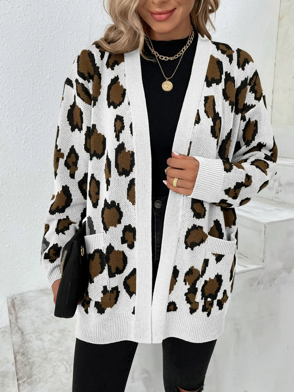 Animal Print Open Front Sweater