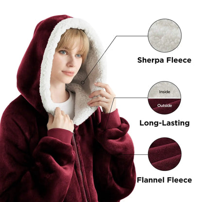 CozyHaven | Sherpa Fleece Wearable Blanket Hoodie – Zippered, Warm & Ultra-Soft