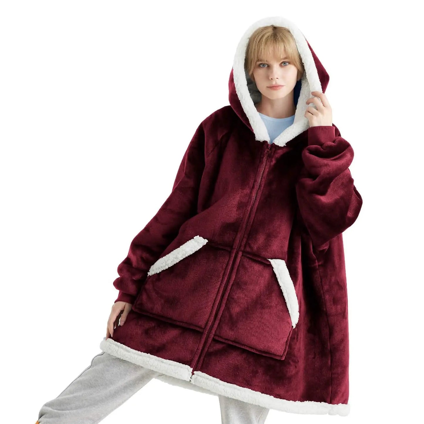 CozyHaven | Sherpa Fleece Wearable Blanket Hoodie – Zippered, Warm & Ultra-Soft