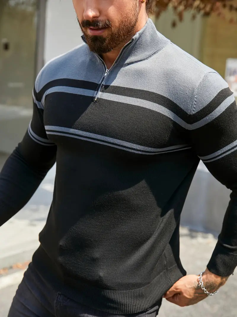 Stylish Navy Quarter Zip Jumper - BritishElegance