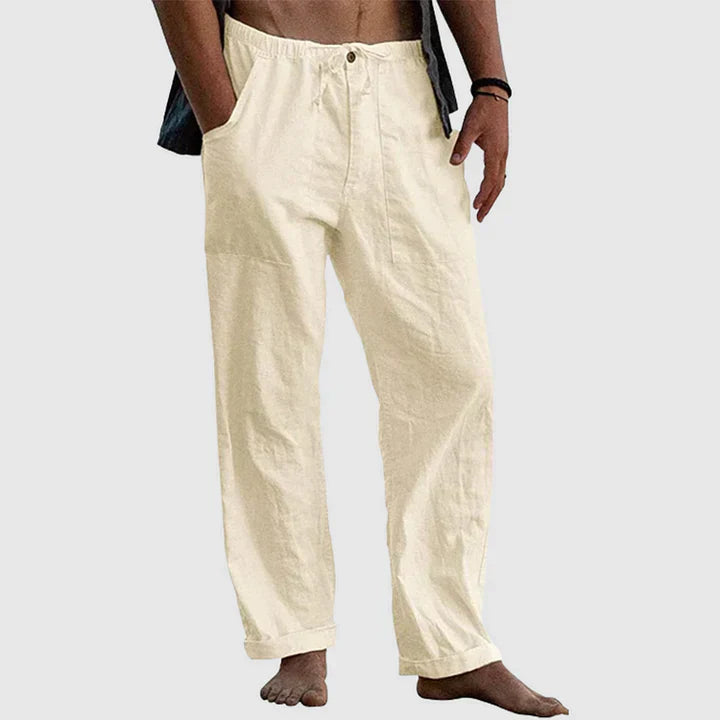 Drawstring linen casual trousers