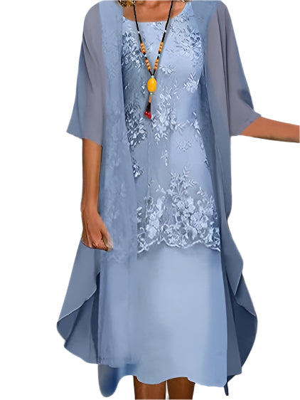Elegant Floral Knee Length Dress - BritishElegance