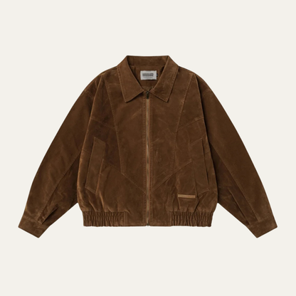 The Caldaro Men’s Retro Zip Up  Suede Bomber Jacket