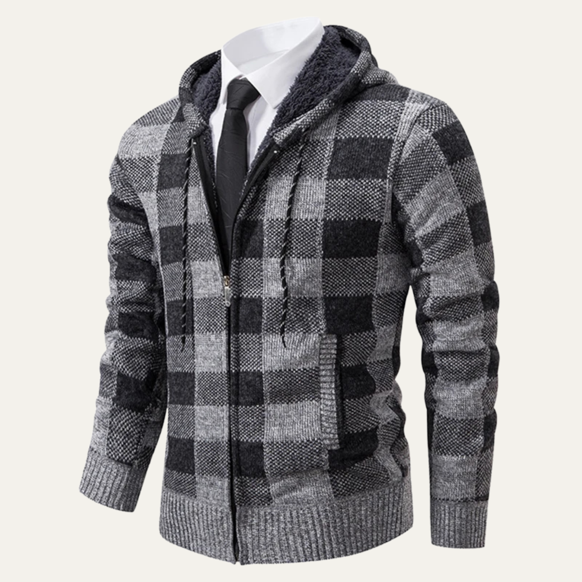 The Conegliano Men’s Casual Plaid Knitted Zip Hooded Jacket