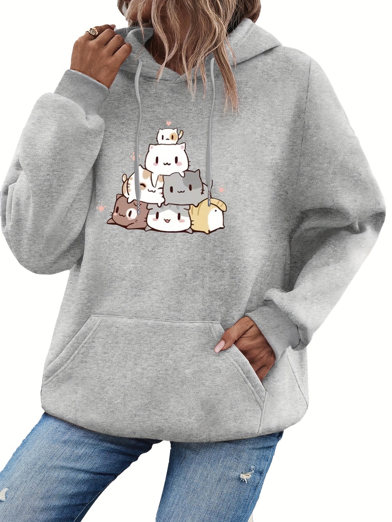 Warm Women's Cute Cat Hoodie Sweatshirt