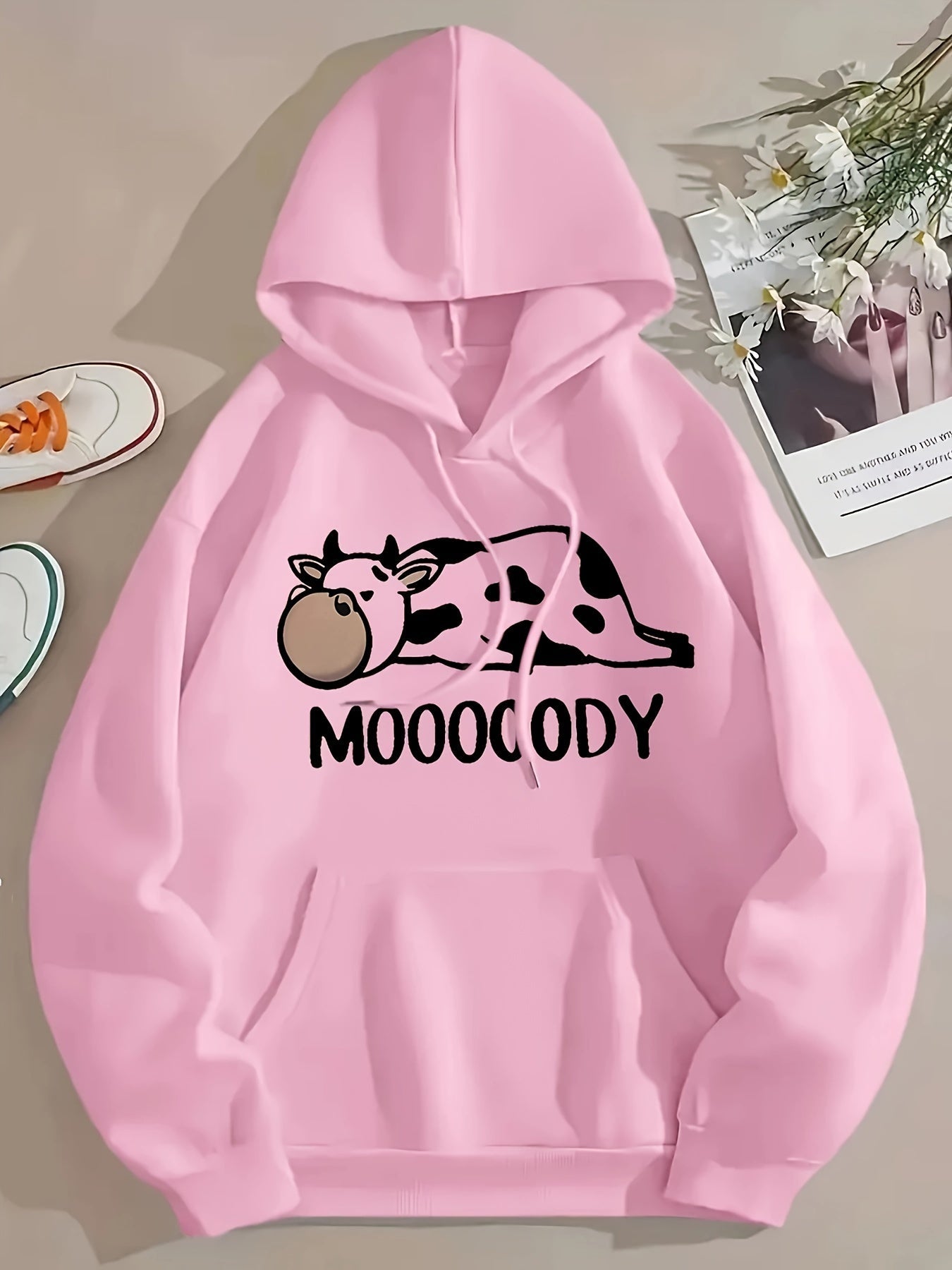 Cozy Winter Hoodie with Animal Print Pocket