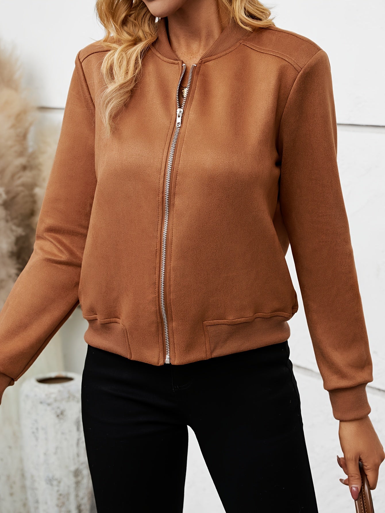 Ladies Classic Zipper Bomber Jacket - BritishElegance