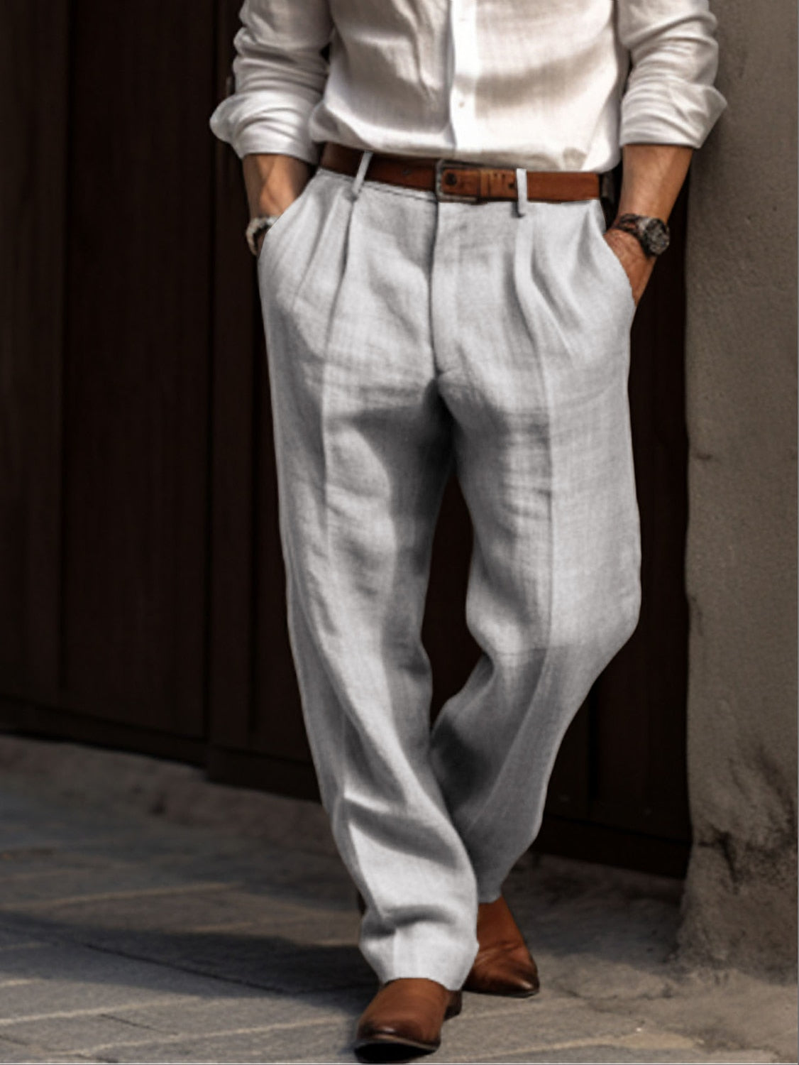 Classic Men's Linen Pants Comfort Fit Elegant Trousers