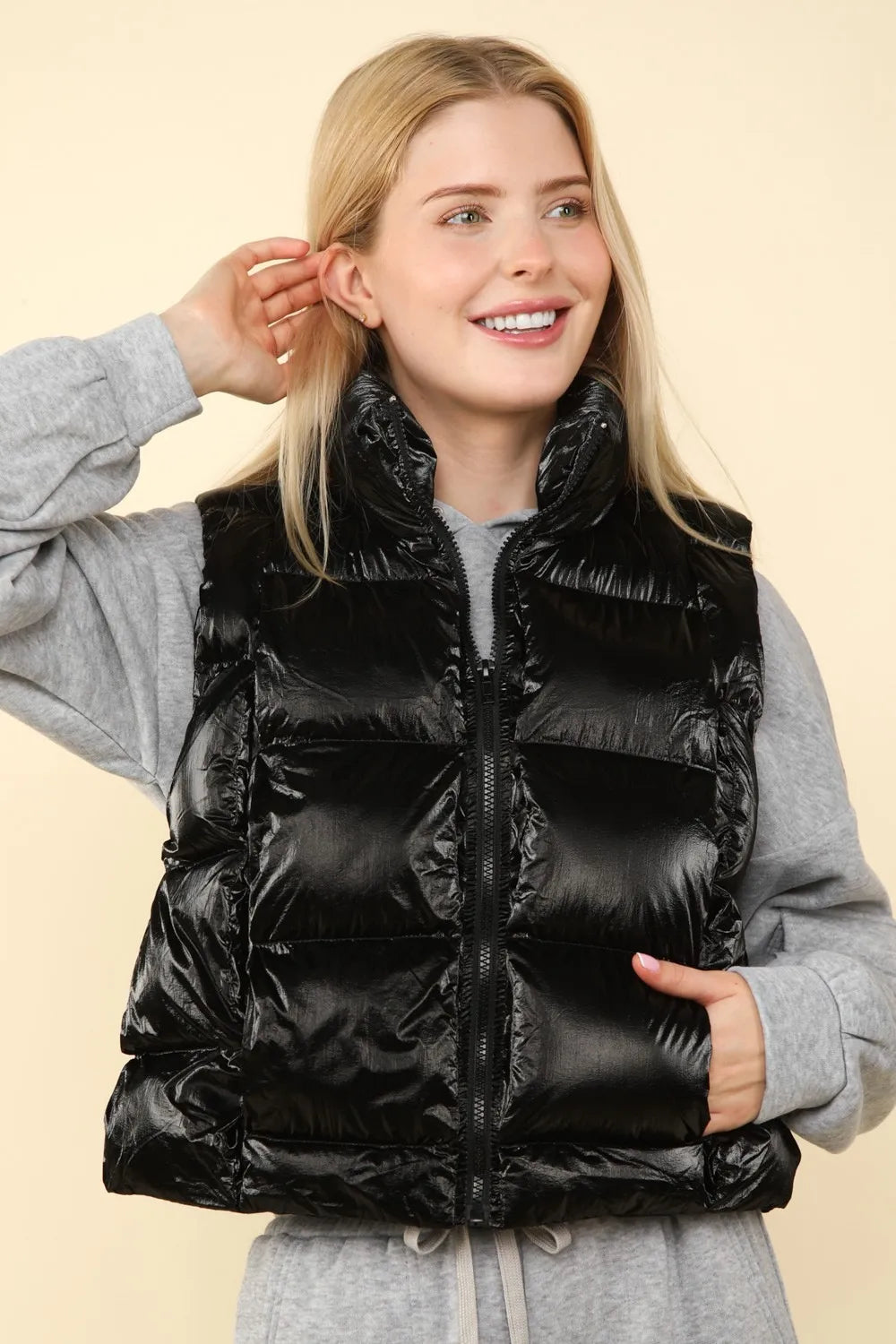 Women's Glossy Quilted Puffer Jacket Vest - BritishElegance
