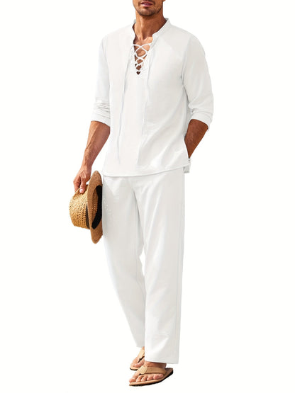 Casual Button Down Shirt and Comfort Pants Set