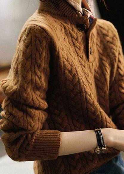 Warm Women's Thick Knit Sweater with Button Collar