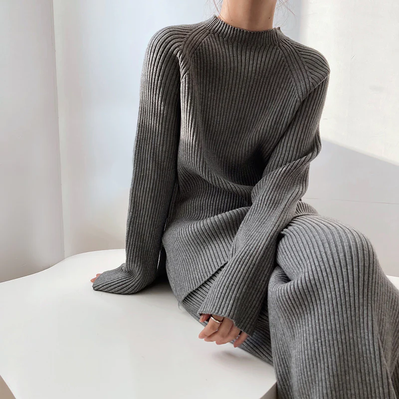 Comfy Women's Ribbed Wide Leg Knit Jumpsuit Set