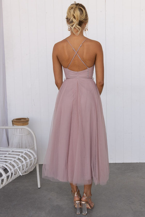 Lunette – Elegant Tulle Corset Midi Dress