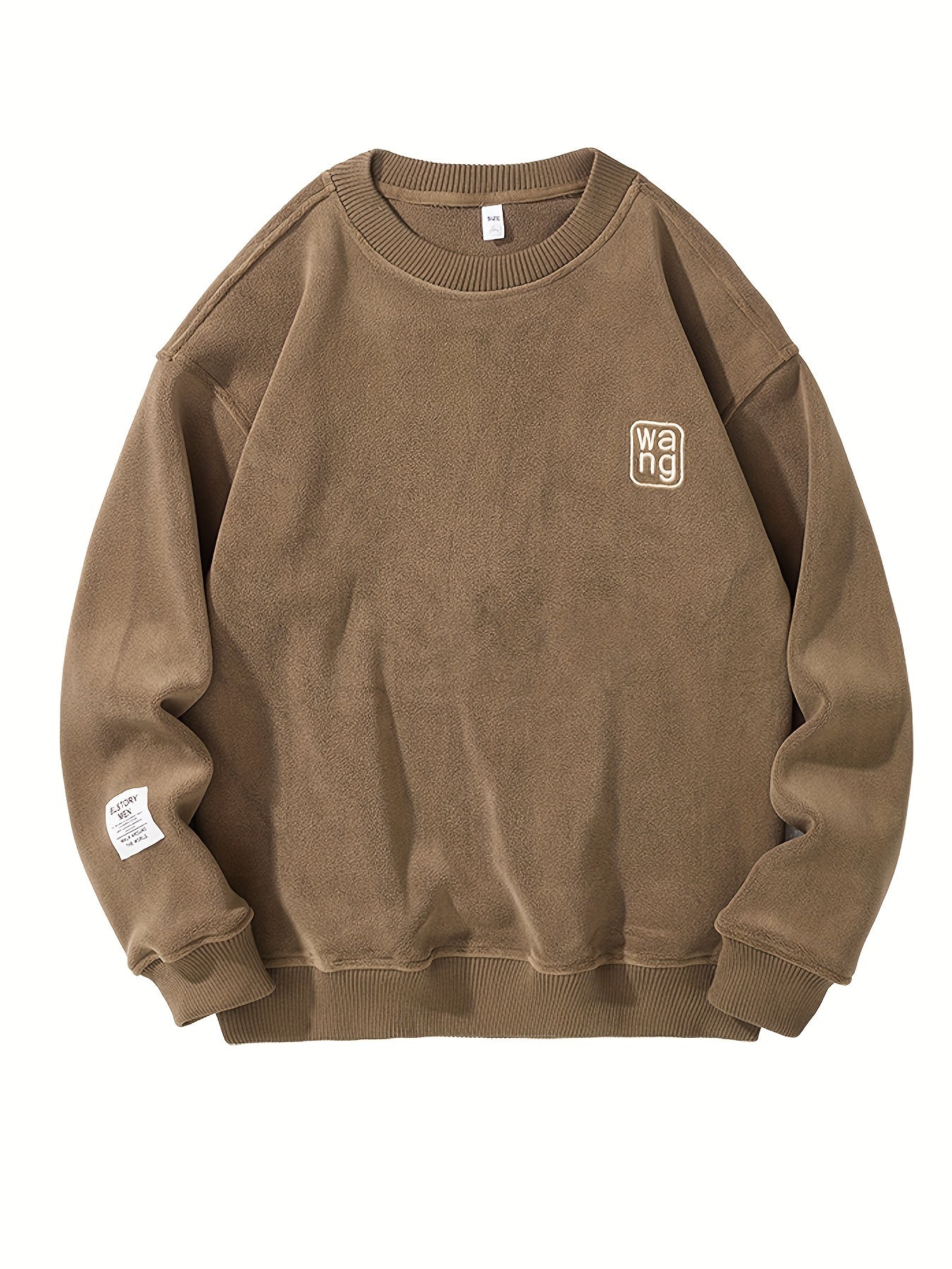 Warm Crew Neck Embroidered Sweatshirt for Men