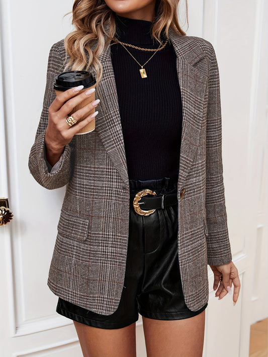 Classic Grid Pattern Women's Office Blazer Jacket - BritishElegance