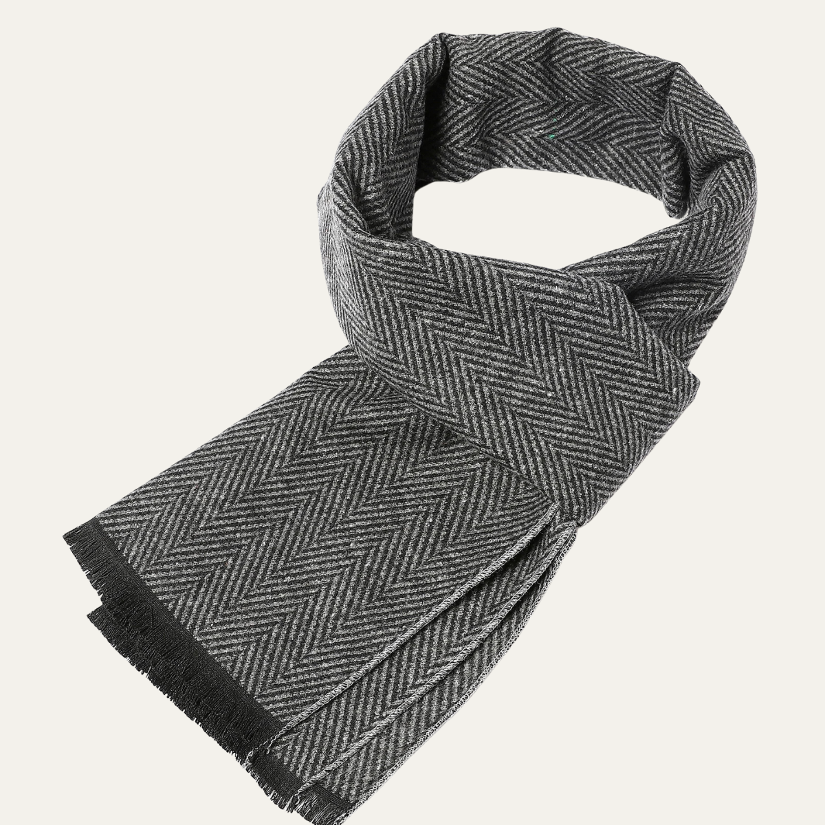 Men’s Herringbone Textured Scarf with Fringed Edges
