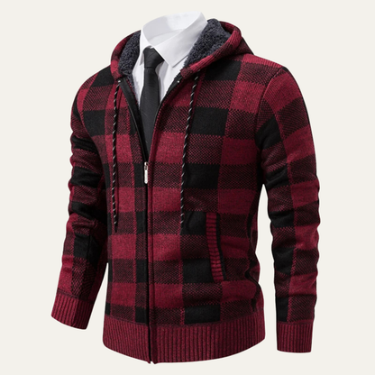 The Torgiano Men’s Zip Up Hooded Plaid Knit Jacket
