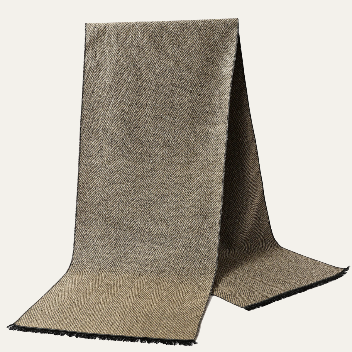 Men’s Herringbone Textured Scarf with Fringed Edges