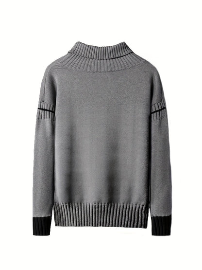 Cozy Gray Crew Neck Winter Knit Sweater - BritishElegance